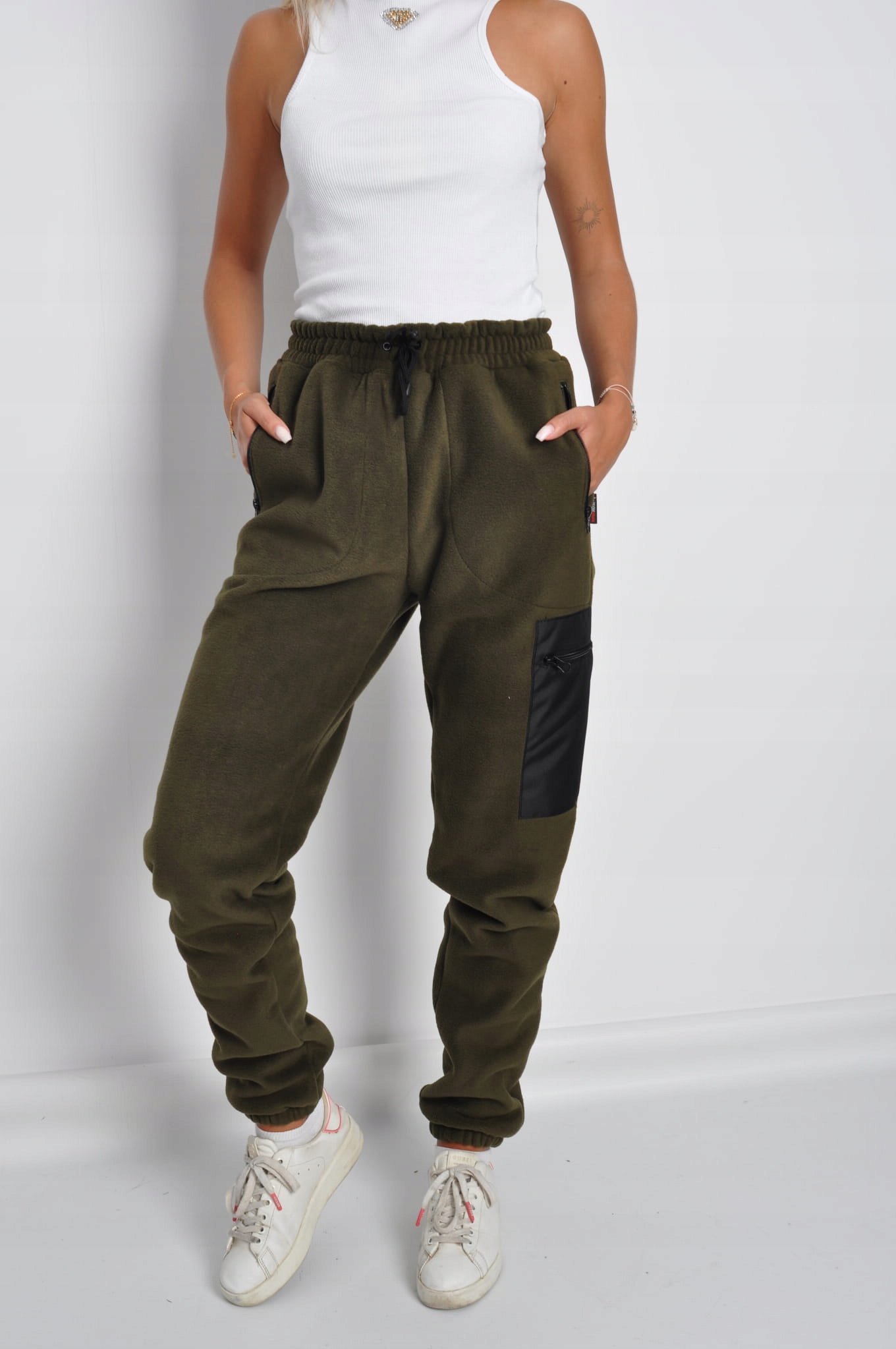 DAMSKIE SPODNIE POLAROWE CIEPLUTKIE CIEMNO ZIELONE S