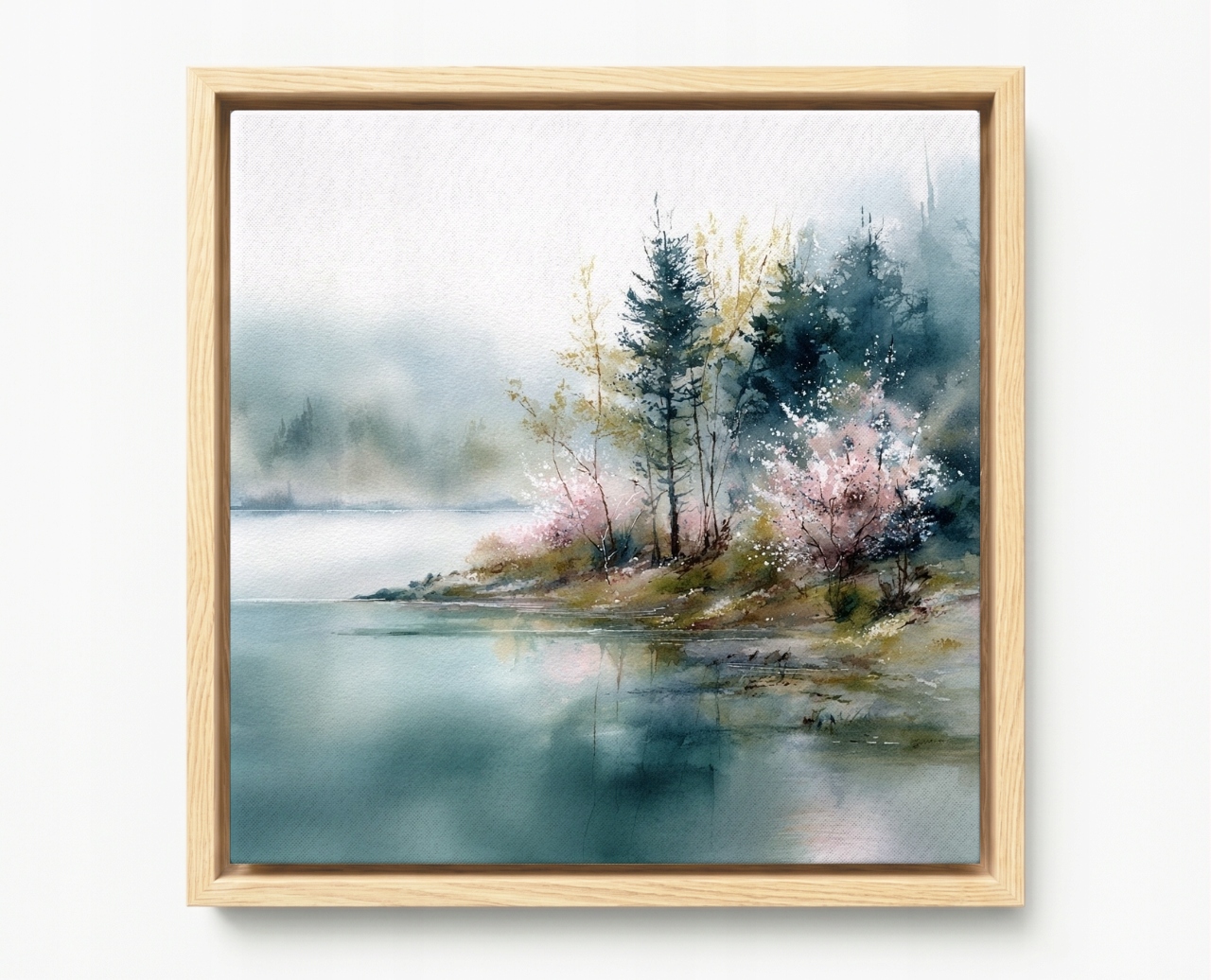 Obraz Rám Americký Box Krajina Jezero Břeh Stromu Jaro Mlha 60x60