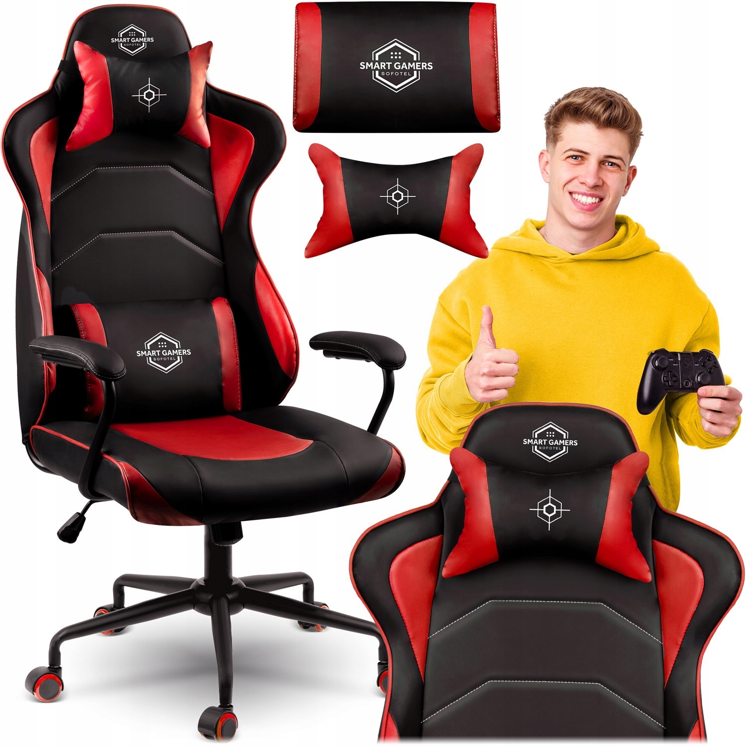 Herní Křeslo Pro Hráče Otočné K Počítači Ergonomické Pohodlné Červené