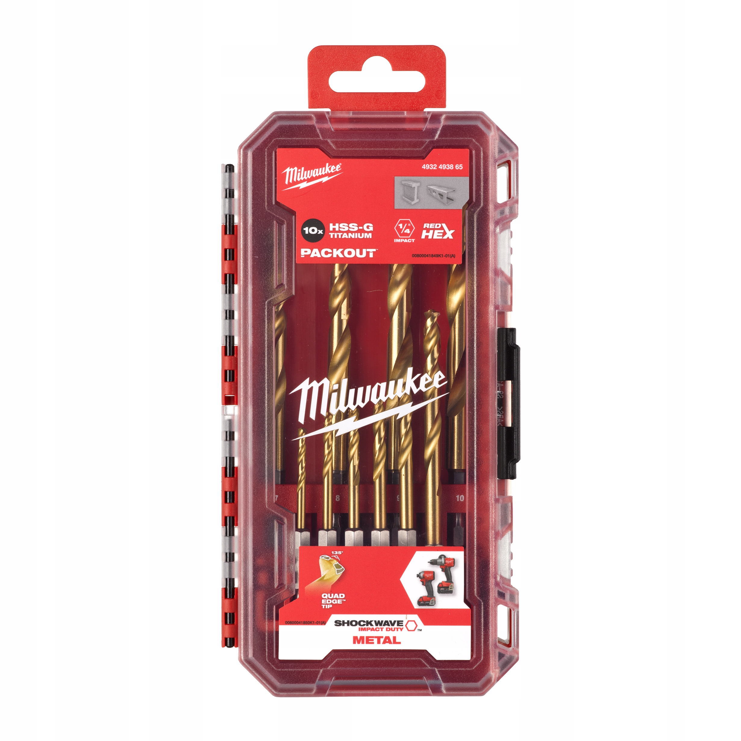 Wiertła do metalu Shockwave Hss-g Tin Red Hex 10 szt. Milwaukee 4932493865