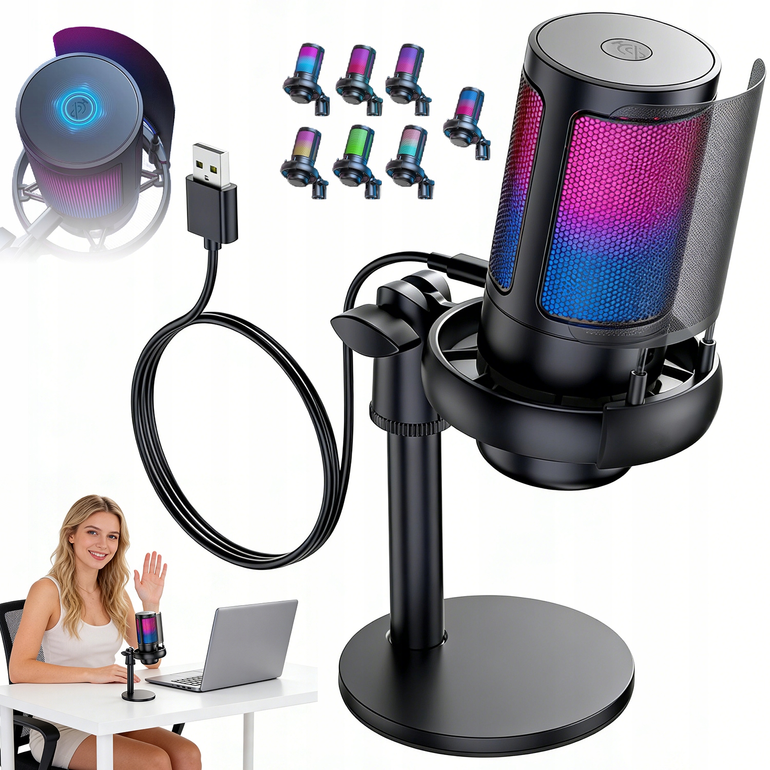 Mikrofon Gamingowy Usb Pojemnościowy Rgb Kardioidalny Do Komputera Laptopa