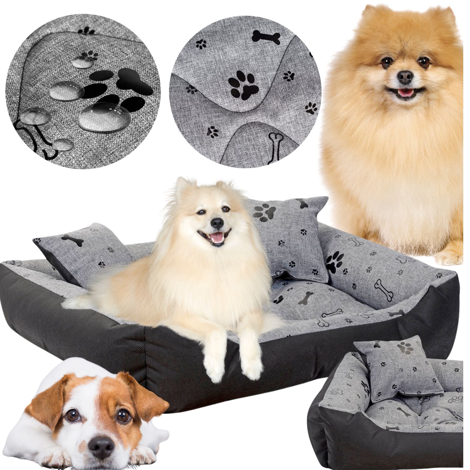 Pelíšek Pro Malého Psa Voděodolné Kotec Kosti 75x65 cm 2 Polštáře Bonus