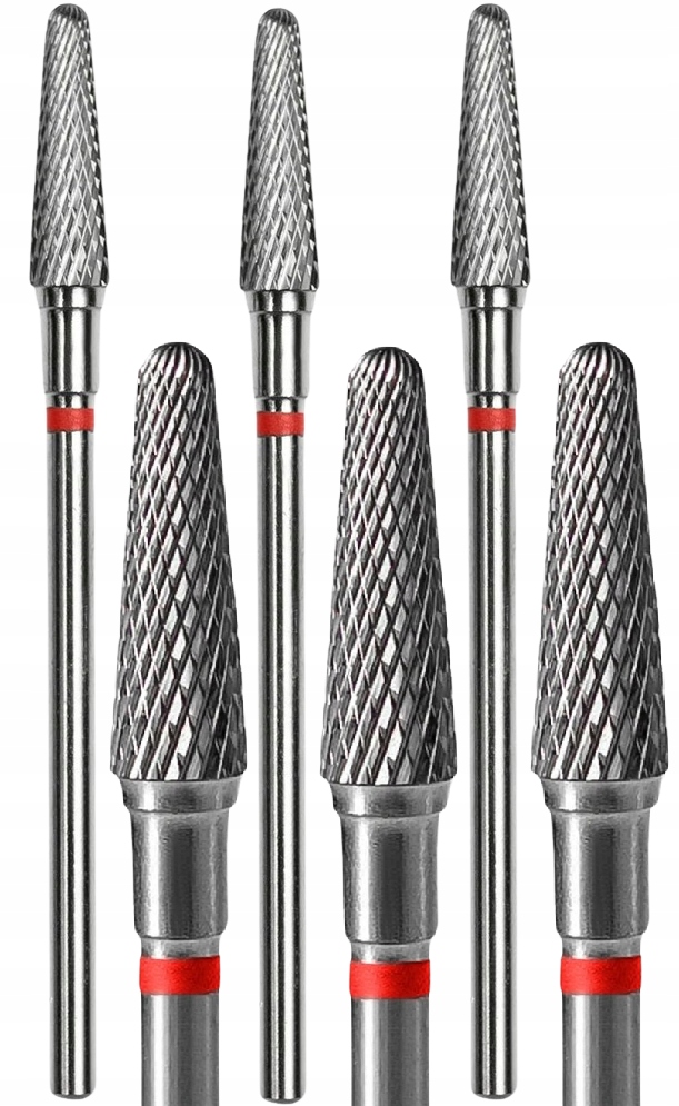 3 x Staleks Fréza ze slinutého karbidu, zkosený kužel, červený, průměr 4 mm