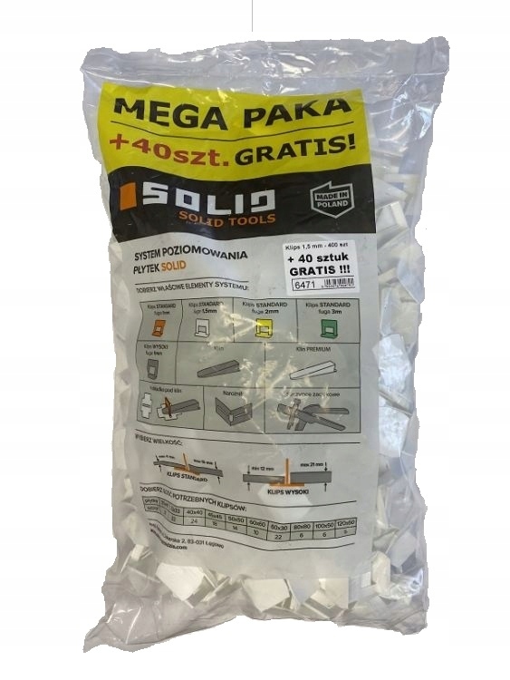 

Solid System Poziomowania 440 szt. Klips 1,5 mm