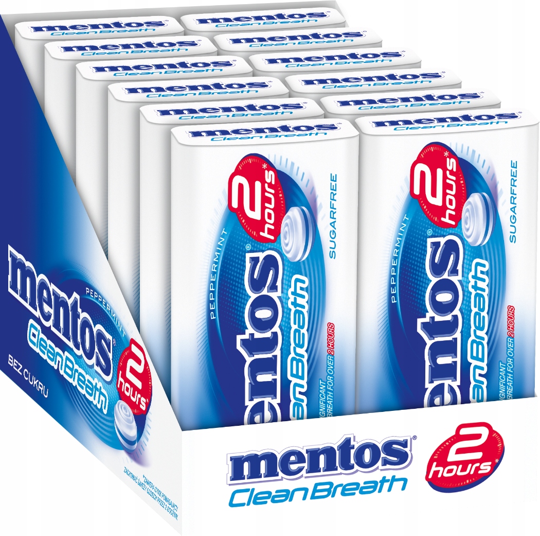 Mentos Clean Breath pastylki cukierki bez cukru draże Peppermint Tin 12x35g
