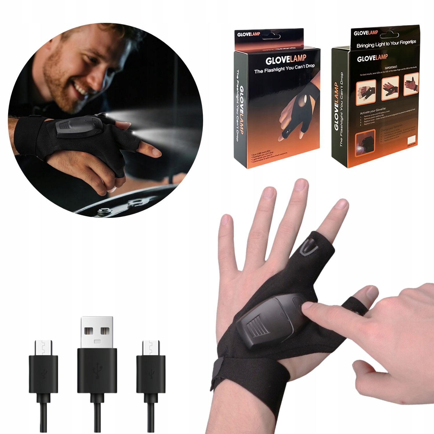 RĘKAWICE LED Z ŁADOWANIEM USB – BEZDOTYKOWE ŚWIATŁO DO PRACY I SPORTU