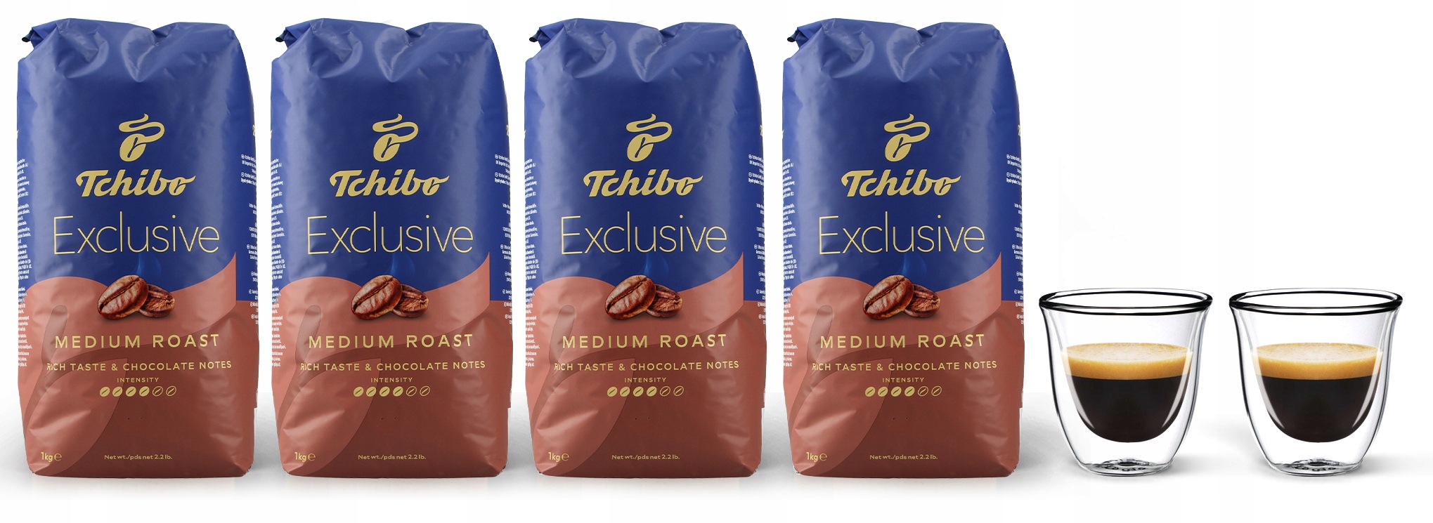 Kawa ziarnista Tchibo Exclusive Kawa Medium Roast 4 kg+szklanki do espresso