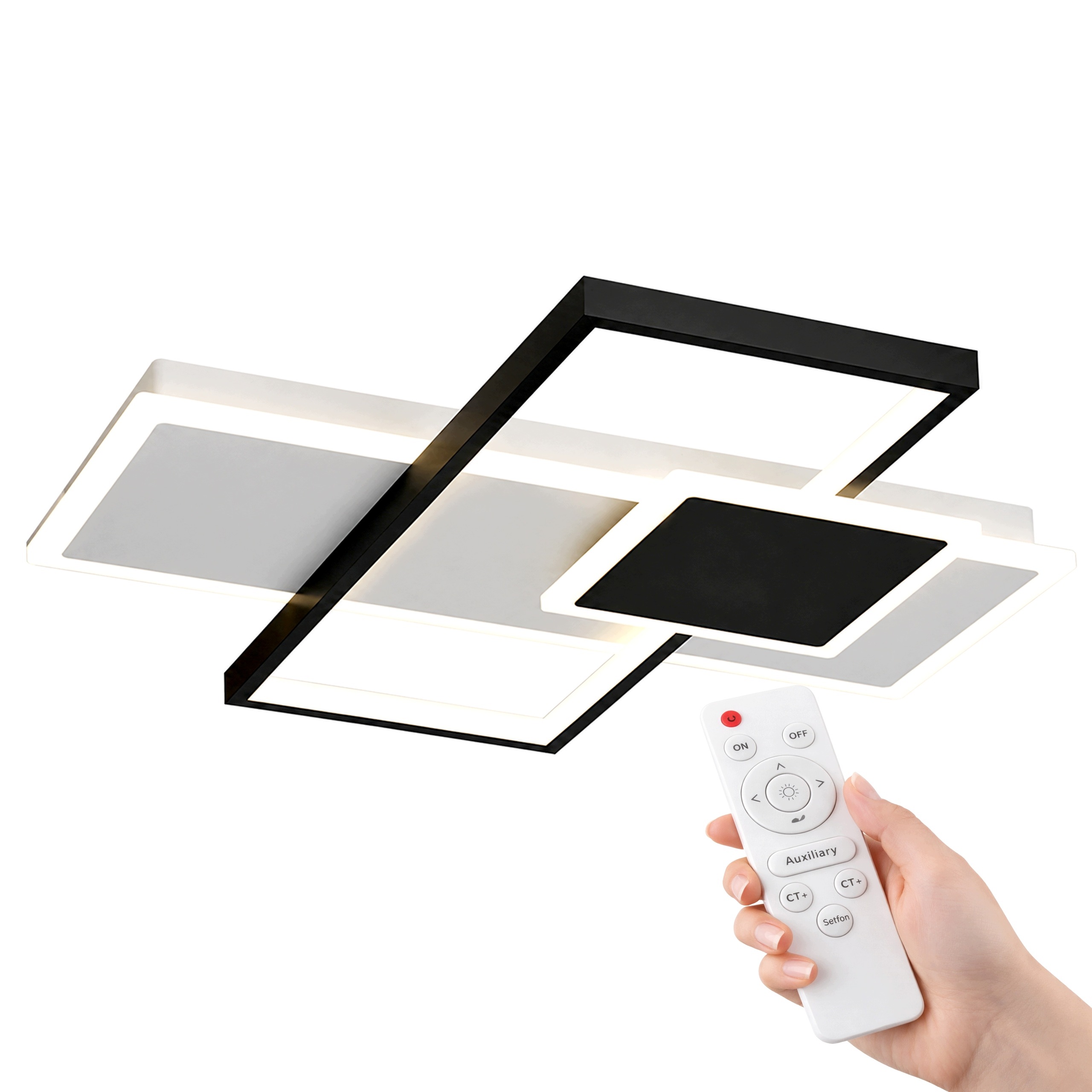 Stropná Lampa Čierno-biela Stropné Svietidlo Led Geometrická S Pilotom