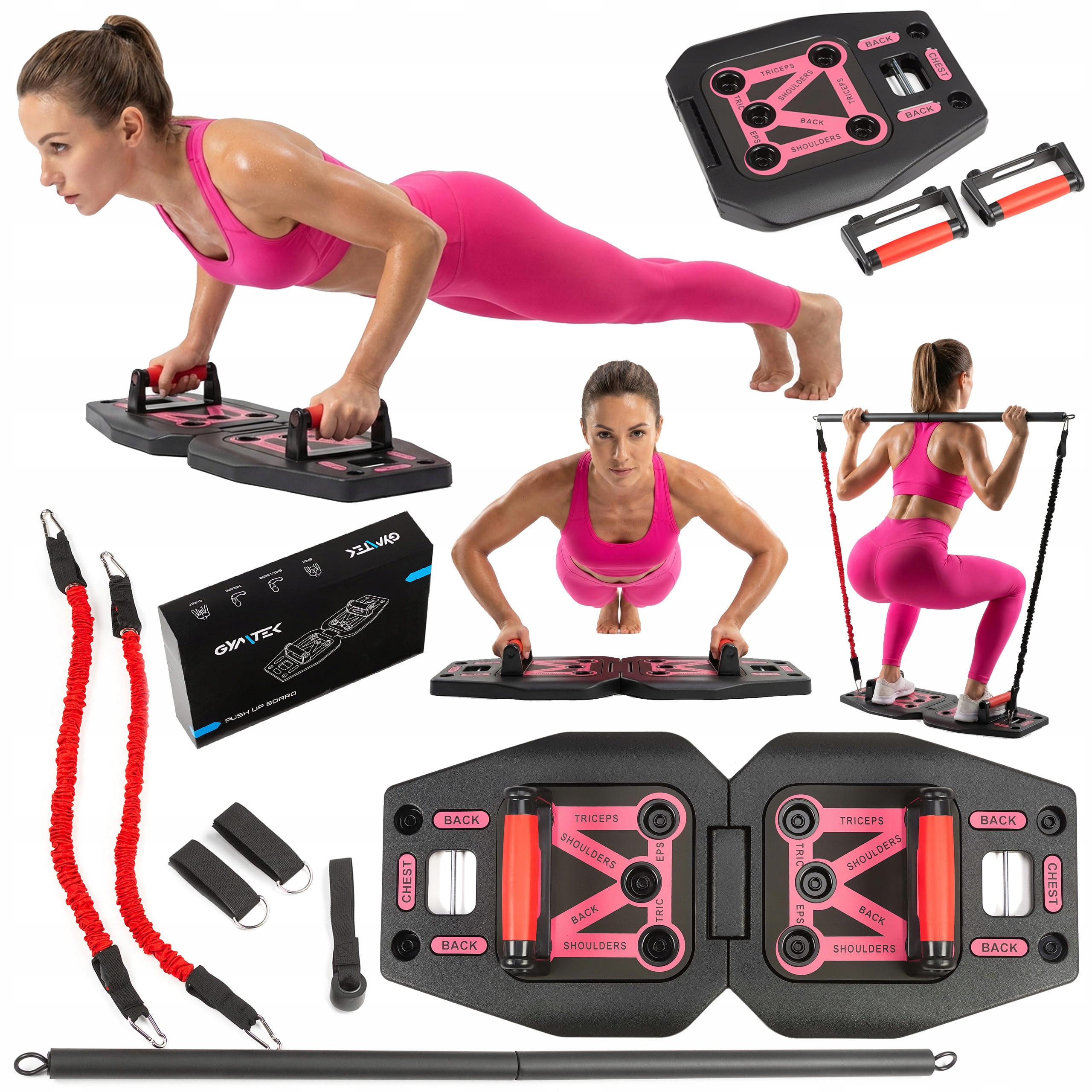 Deska Do Pompek Wielofunkcyjna Treningowa Z Ekspanderami Uchwyty Drążek