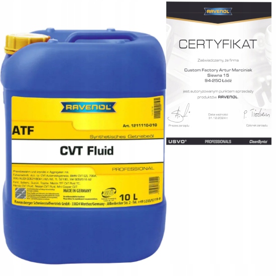 RAVENOL ATF CVT FLUID 10L - OLEJ PRZEKŁADNIOWY SKRZYNIA BEZSTOPNIOWA