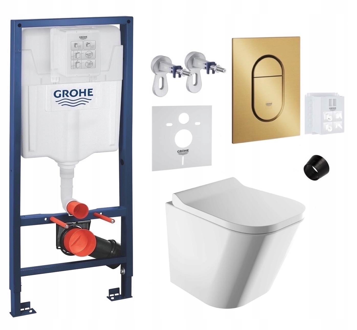 Grohe Wc rošt Rapid s Wc misou Fontana a tlačidlom, zlatý kartáčovaný