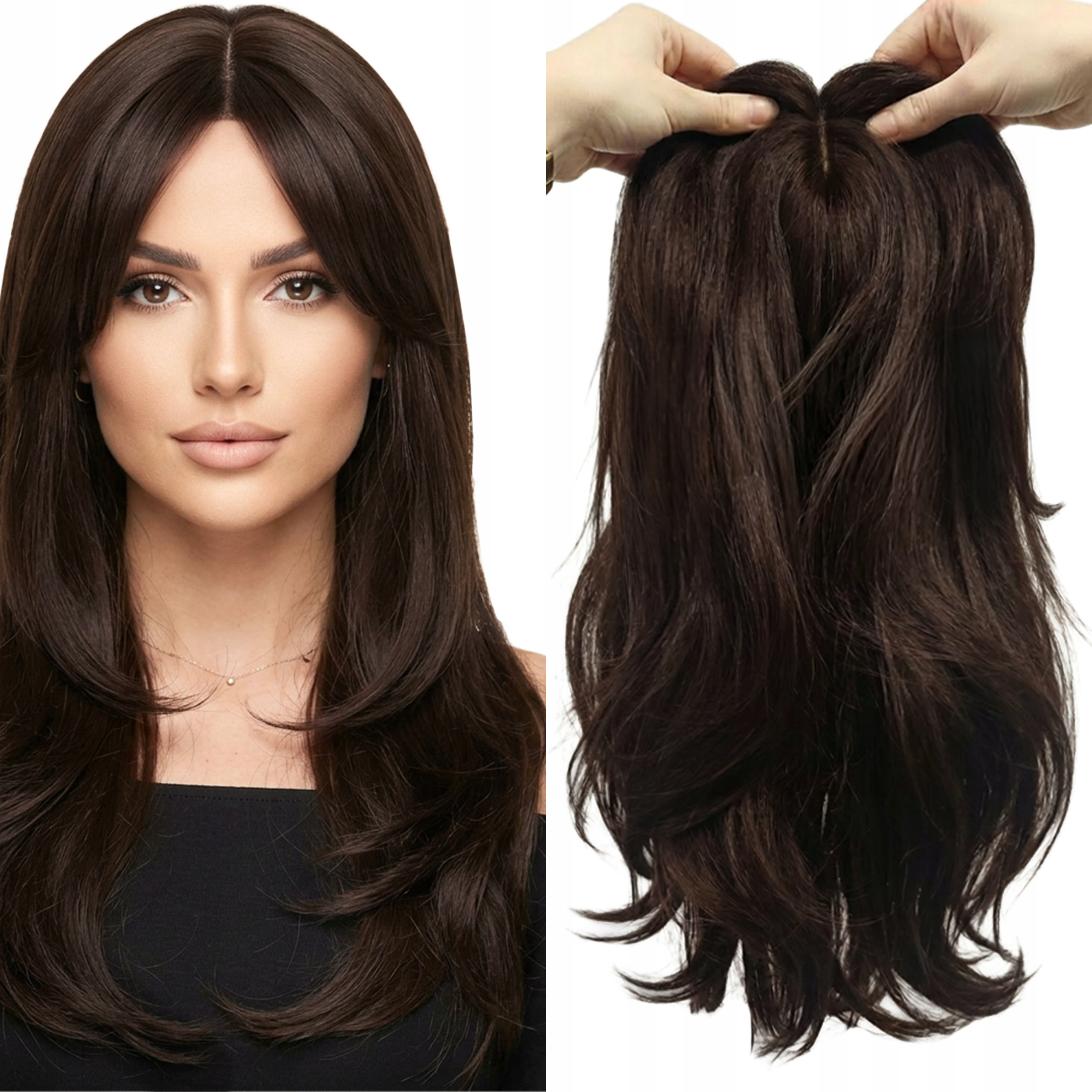 Toper Tupet Doplněk vlasů Syntetický Clipin tmavě hnědý 55 cm ofina