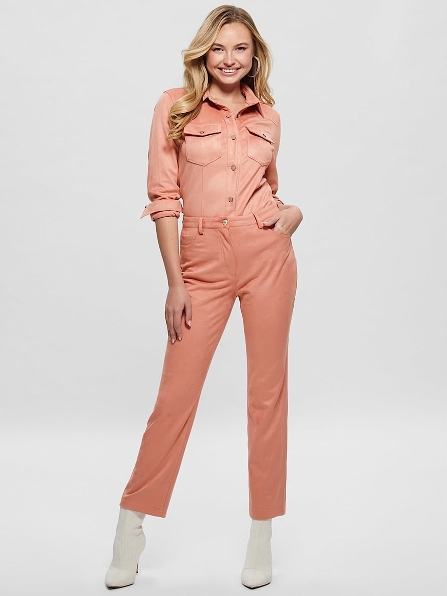 Guess Kalhoty Casual Oranžové S Efektem Semiše, Jednoduché, 25 Gga