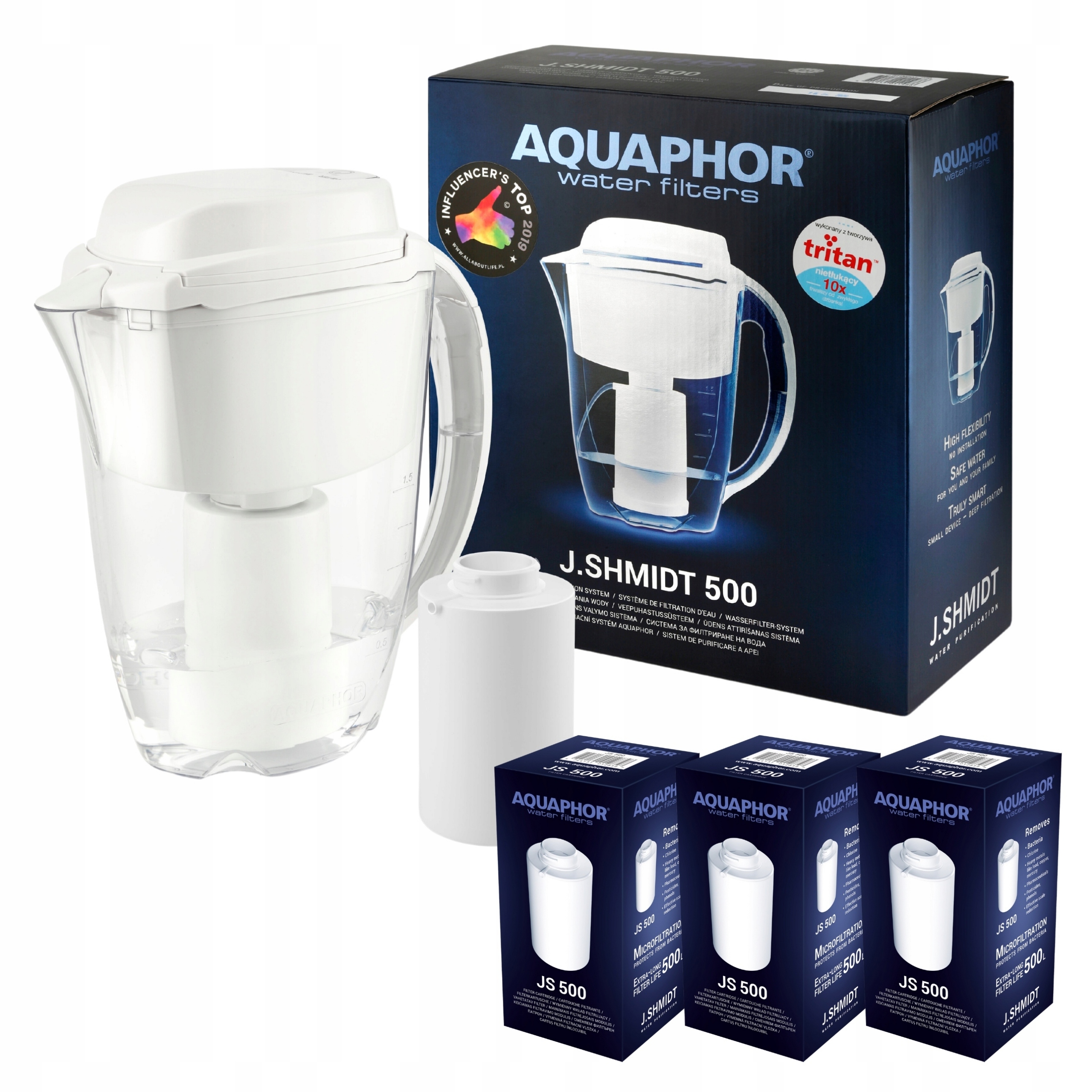 Filtrační konvice na vodu Aquaphor J. Shmidt se 3 uhlíkovými filtry Js 500