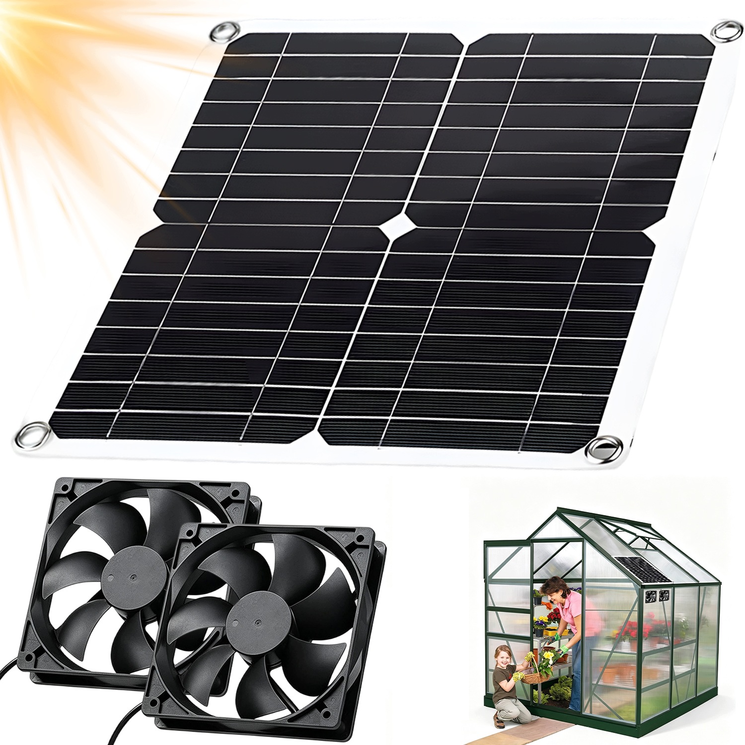 Solární Nabíječka Solární Panel 12W Sada Ventilátoru Pro Kurníky Černá