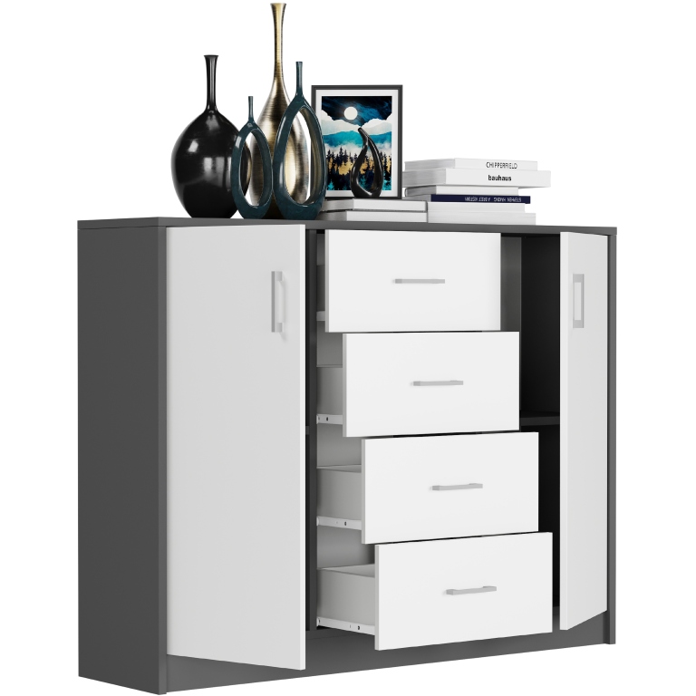 KOMODA 110CM SZAFKA 4 SZUFLADY 2 PÓŁKI U-1 ANTRACYT MIX