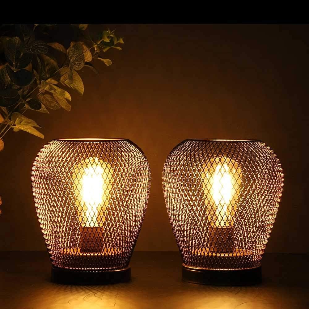 2X LAMPA LED Z METALOWĄ KLATKĄ, 17 CM, ZASILANA BATERIĄ, IDEALNA NA PATIO Typ nocna stołowa