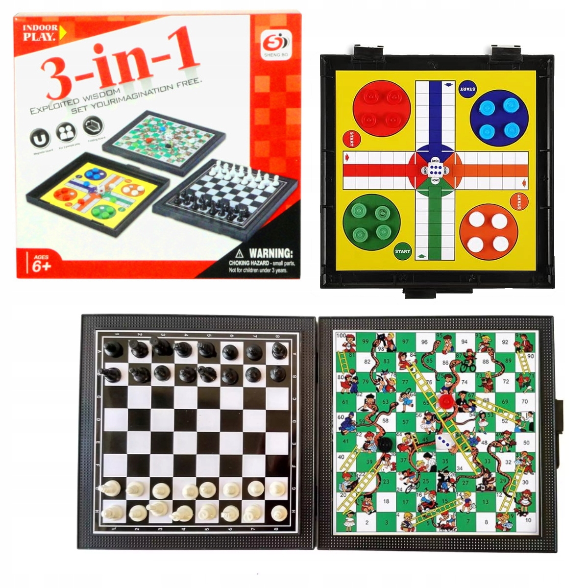 GRA MAGNETYCZNA ZESTAW 3 GIER NA MAGNES szachy chińczyk węże i drabiny
