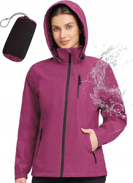 Damska kurtka trekkingowa z kapturem wodoszczelna 8000 Rozmiar L Różowa