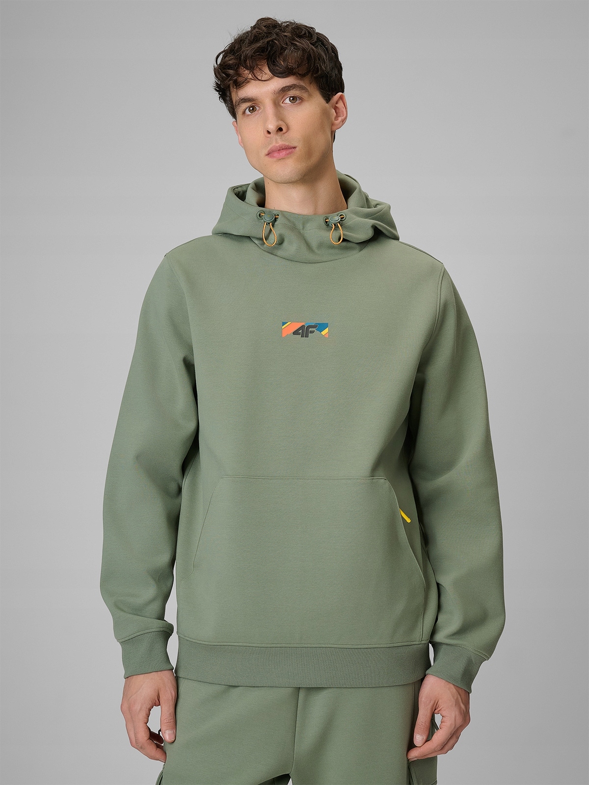 4F Tepláková Mikina Khaki Regular S Kapucí XXL