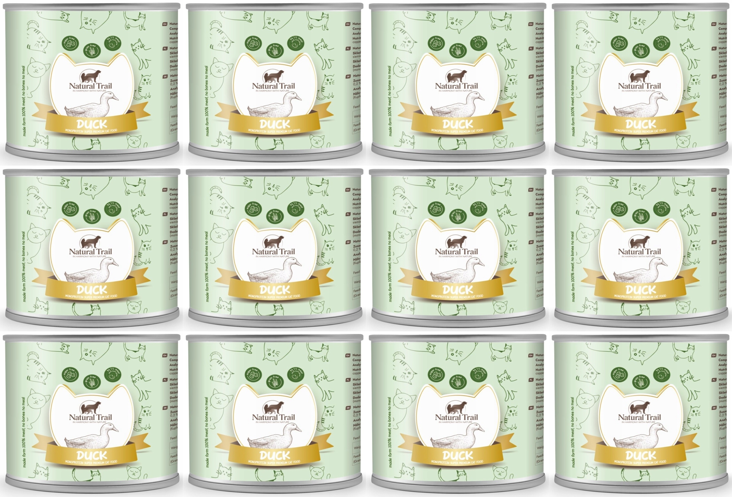 Levně Natural Trail Cat Monoprotein Duck 12 x 185 g