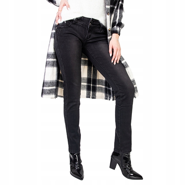 

K007 Black Grafitowe Jeansy Damskie S - 36
