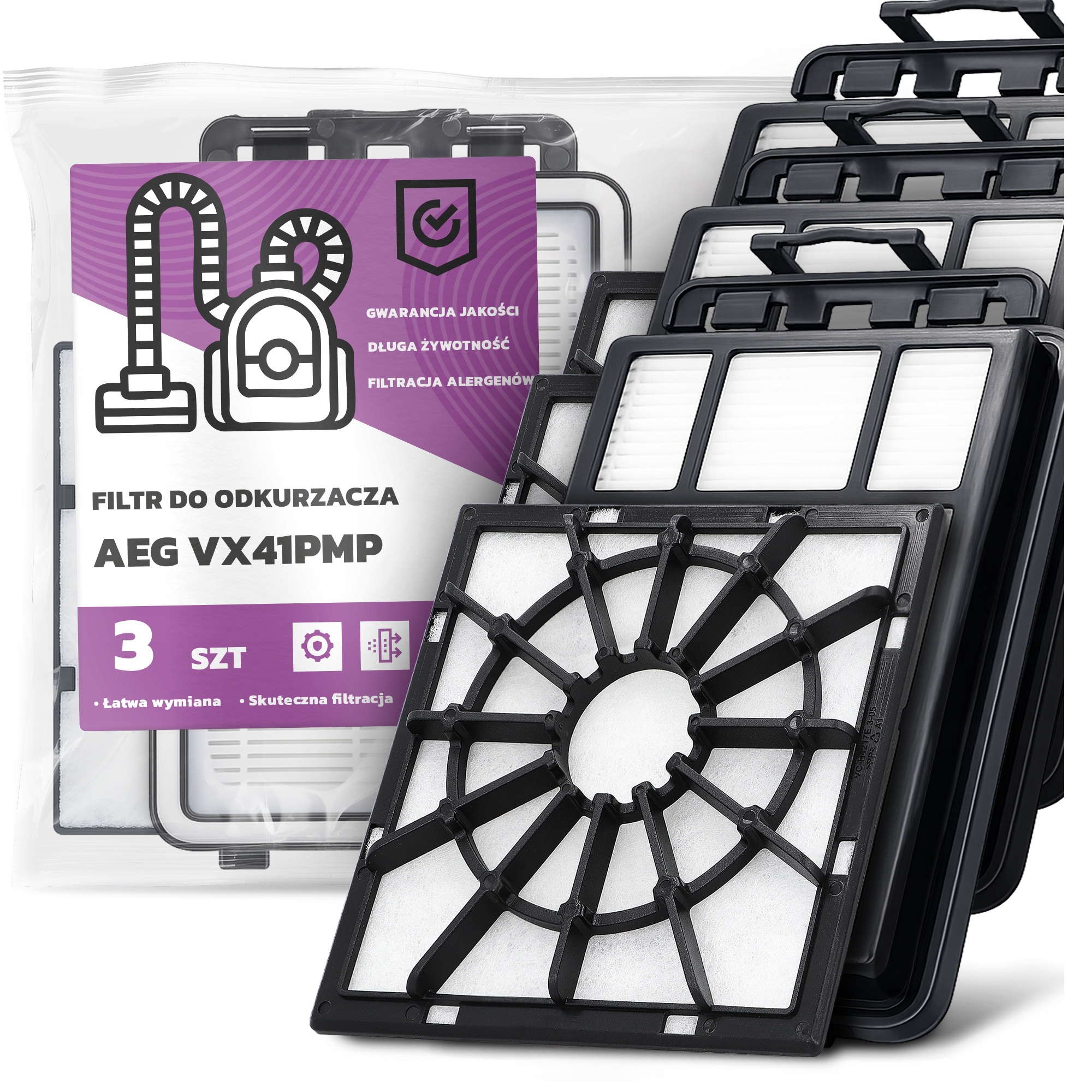 3x Filtry Do Vysavače Aeg VX41PMP Omyvatelný Filtr Sada Em-w