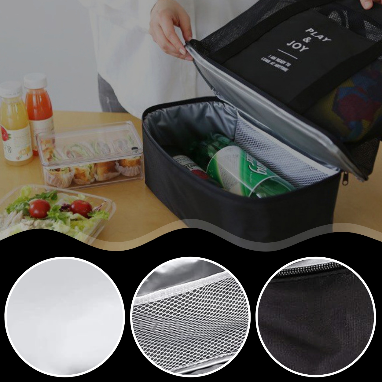 Plażowa torba termiczna na ramię LUNCH BOX podwójna czarna piknikowa Pojemność 23 l