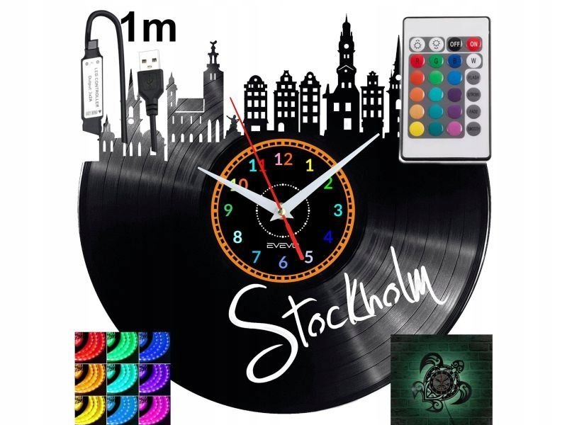 Stockholm Nástěnné podsvícené Led hodiny Rgb na dálkové ovládání Vinylová deska Nowoc
