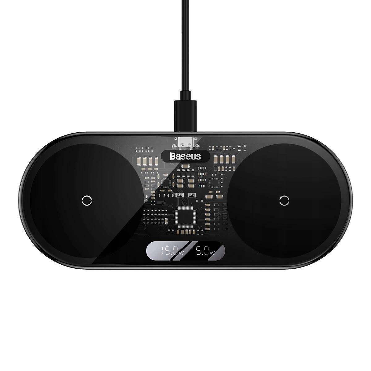 Baseus Digital Led Display podwójna ładowarka bezprzewodowa 20W
