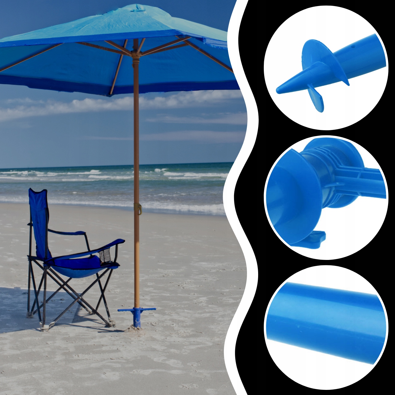 ŚRUBA DO PARASOLA PLAŻOWEGO DO WKRĘCANIA PARASOL 30CM WKRĘTAK UCHWYT MOCNY Kolor dominujący odcienie niebieskiego