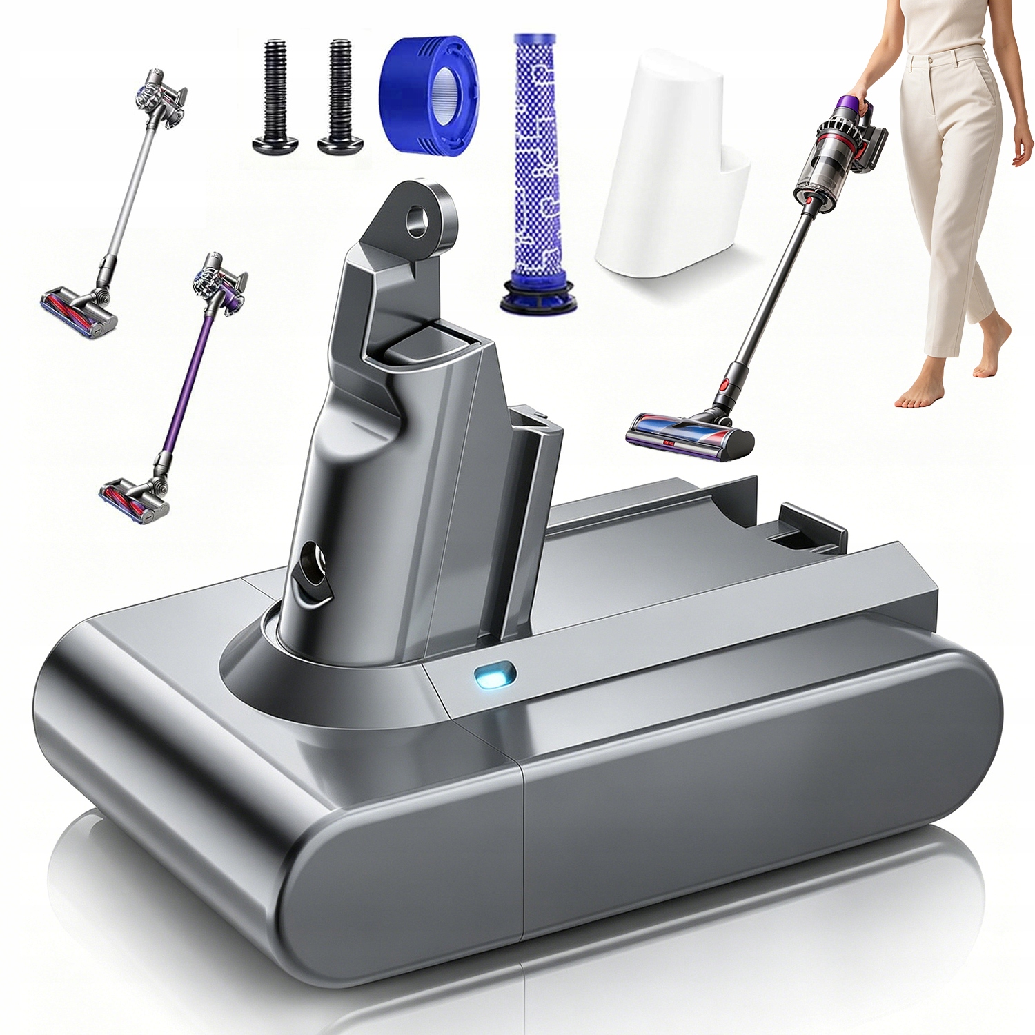 Bateria Akumulator Do Dyson V6 DC62 SV03 6000MAH 21.6V Filtr 2X