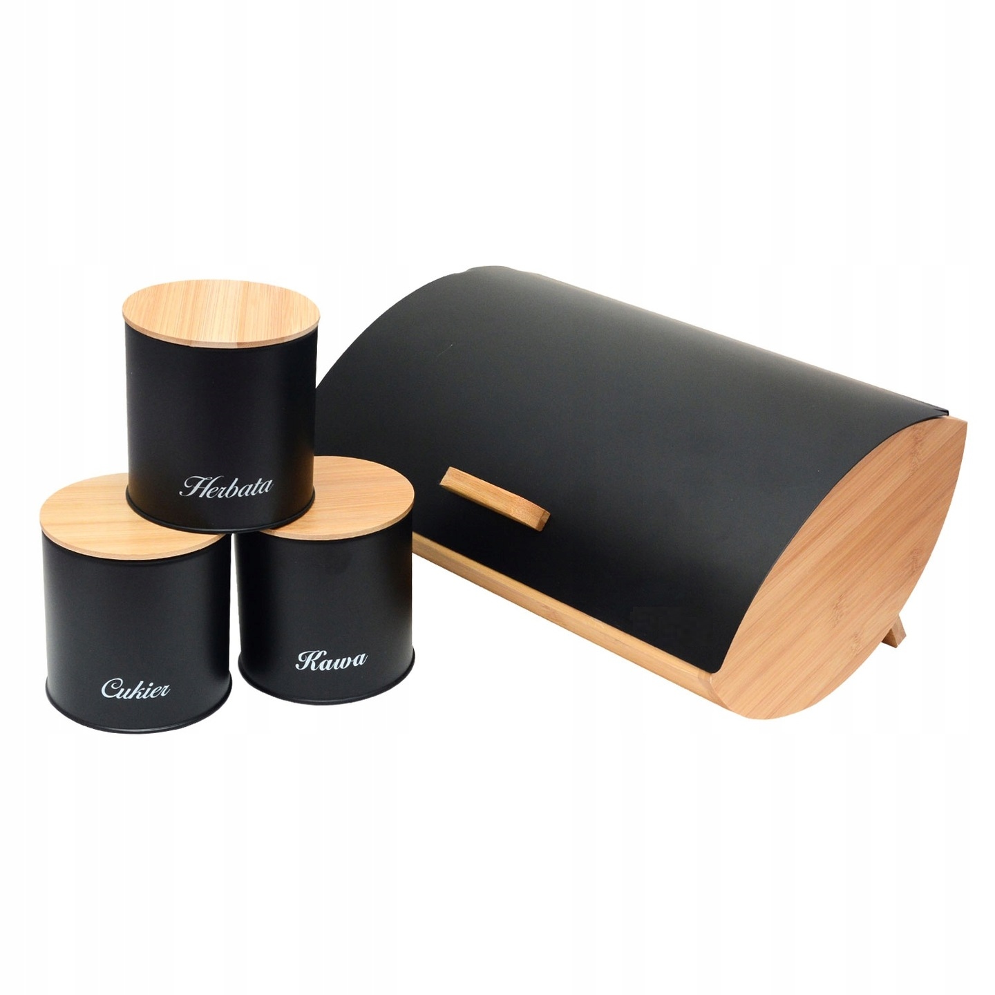 

Komplet Chlebak i 3 Pojemniki Czarny Stalowe