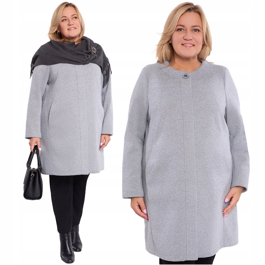 Elegantní šedý vlněný kabátek 54