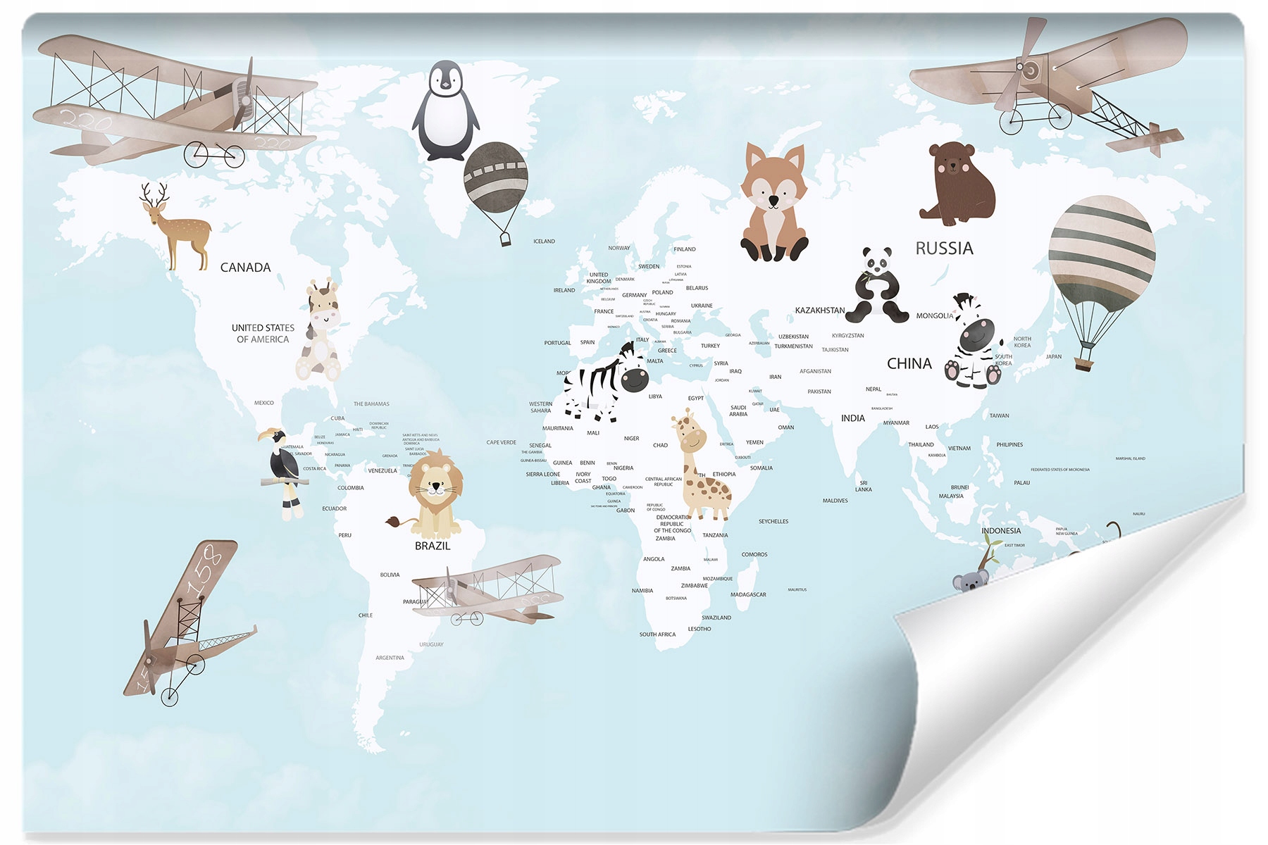 

Fototapeta Dziecięca Mapa Świata Zwierzęta 300x210