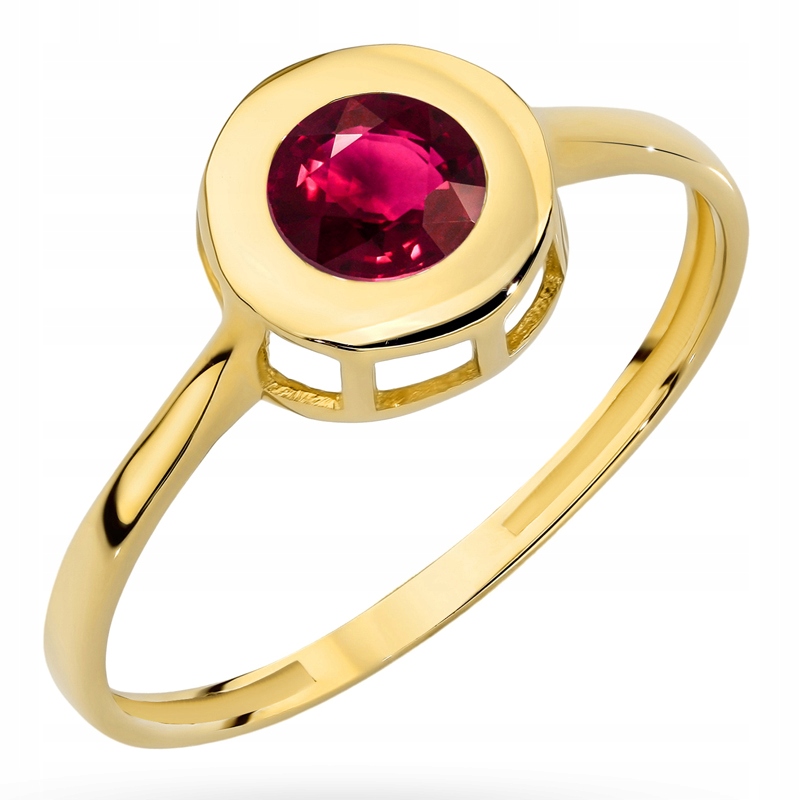 Zlatý Prstýnek pr. 585 v kulaté objímce Velký Červený Zirkon vel.13