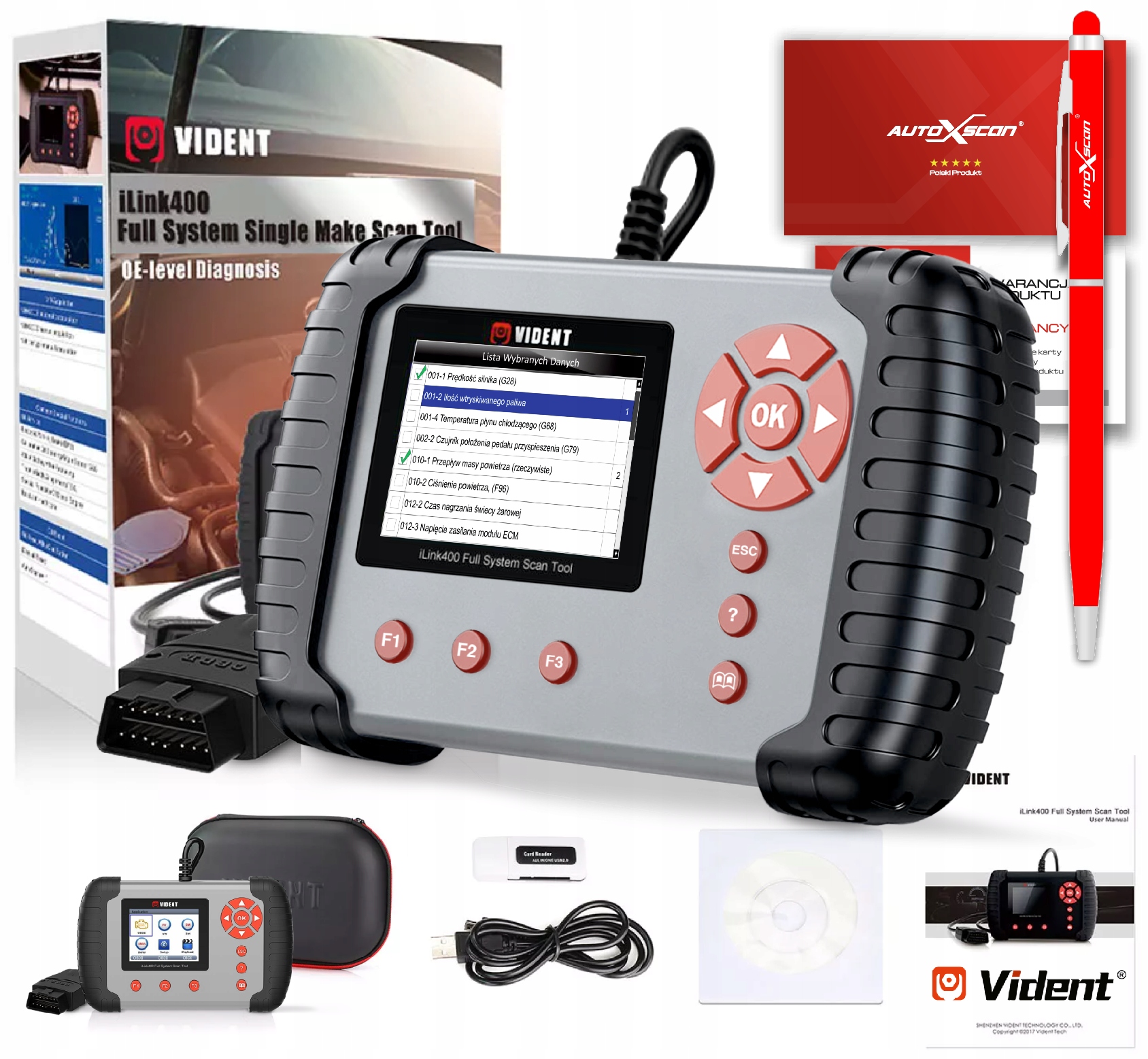 TESTER SKANER KOMPUTER INTERFEJS DIAGNOSTYCZNY VIDENT K2 V400 2 MARKI+OBDII Kod producenta iLink400