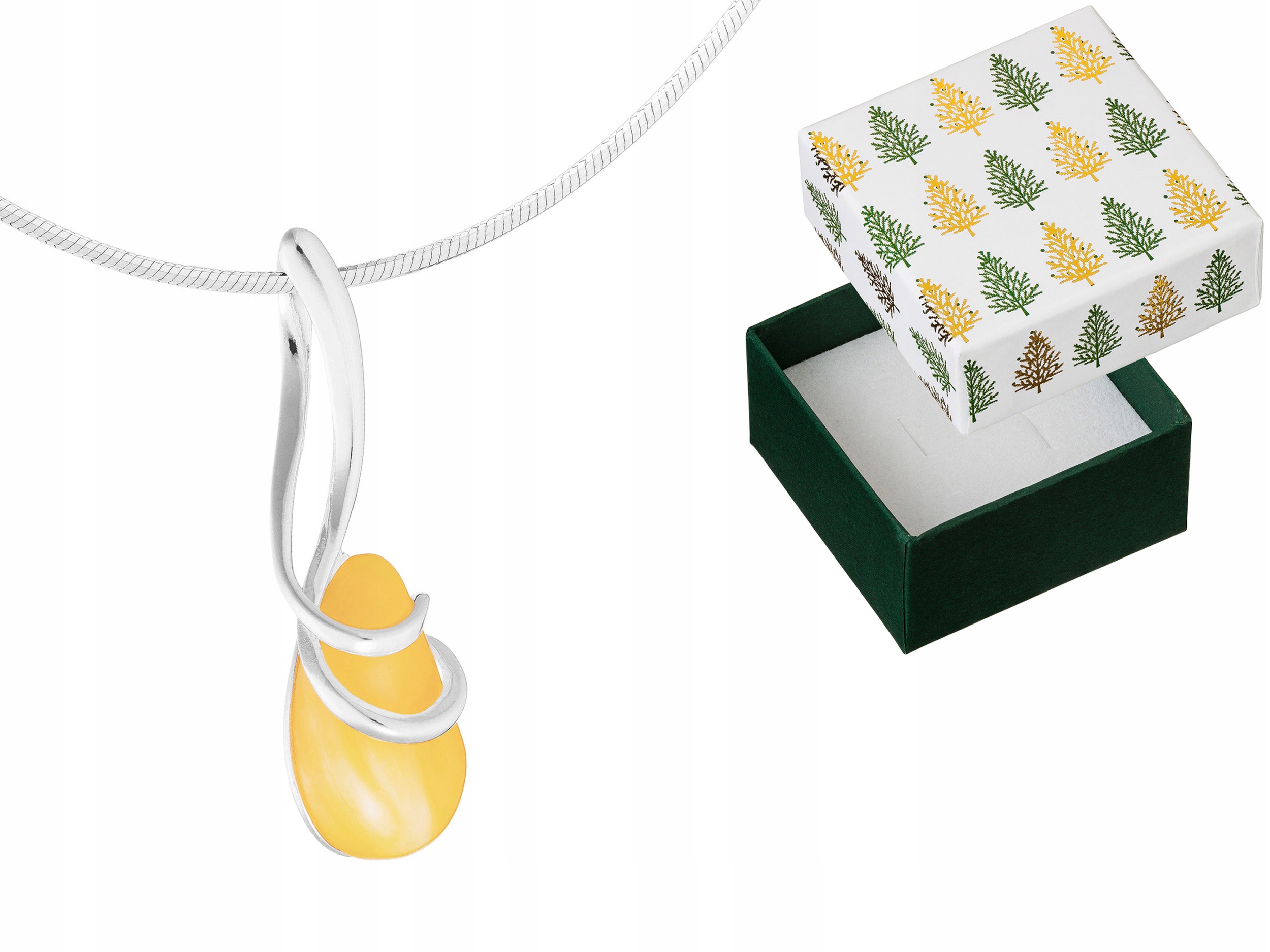 Stříbrný náhrdelník Kapka Přívěsek s jantarem Lžička Přívěsek Řetízek 42