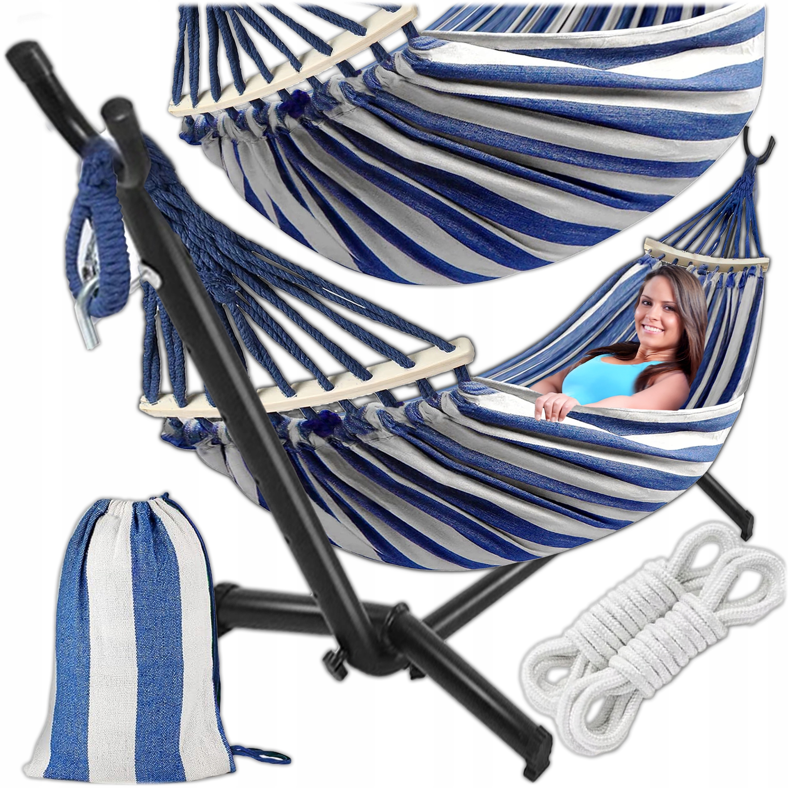 Hamak Ze Stelażem Stelaż do hamaka Stojak Na Hamak Ogrodowy Dwuosobowy XXL