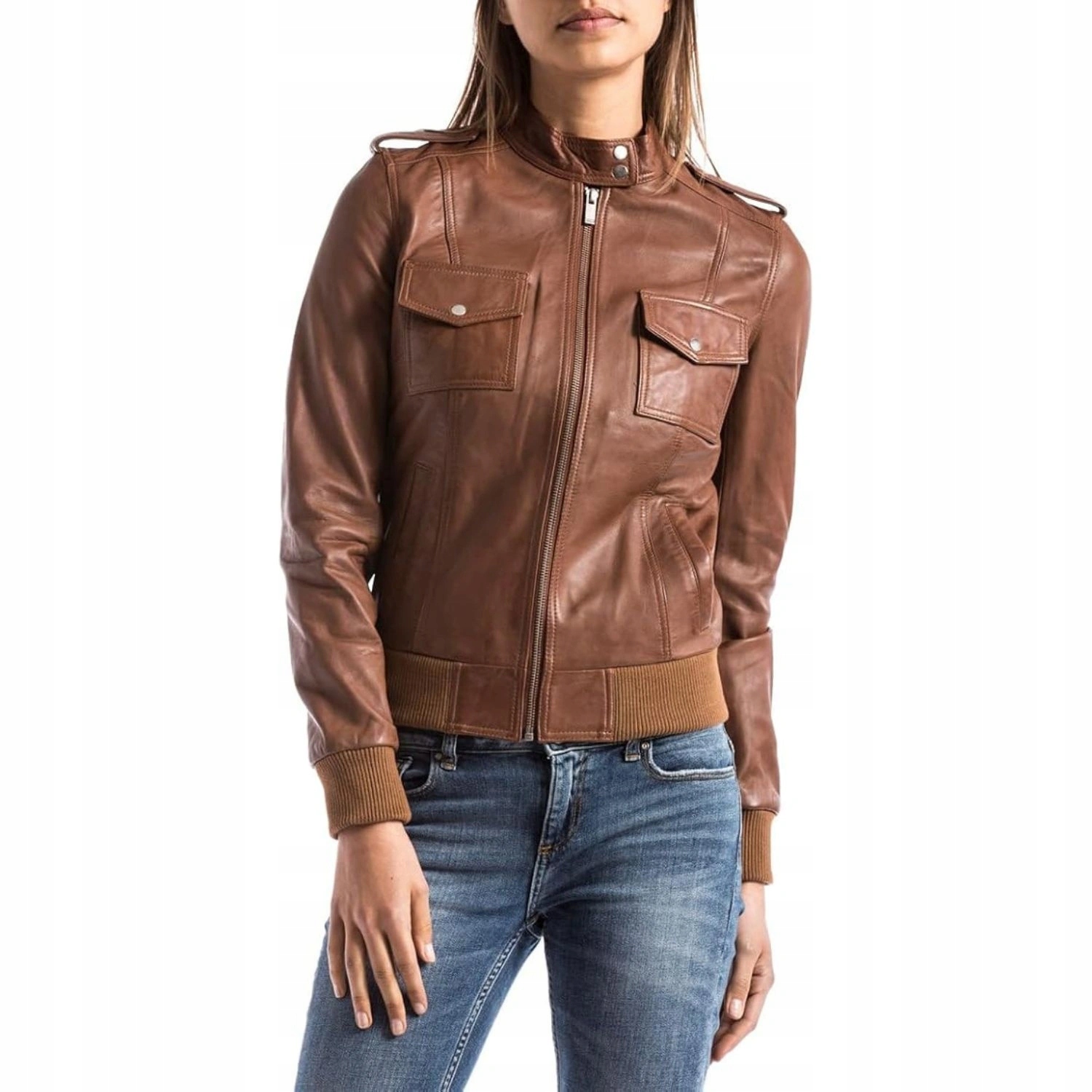 Dámská bunda Blue Wellford kožená hnědá pilotka se stojáčkem vel.