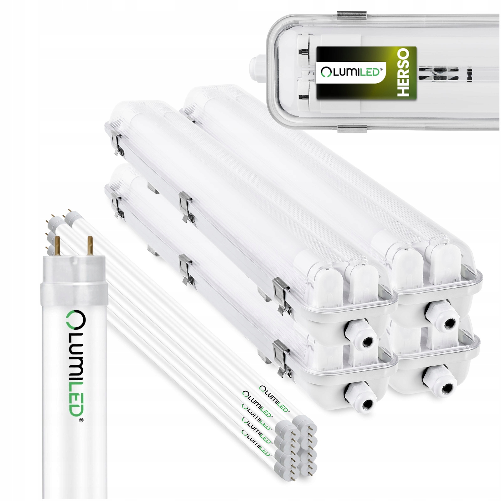 4x Hermetické svítidlo 60 cm Lampa T8 do garáže 8x Led žárovka Tuba 9W