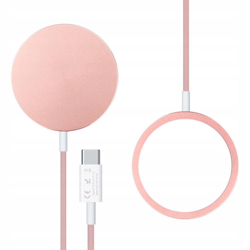 Ładowarka magnetyczna do MagSafe, ładowanie indukcyjne, Qi 15W, różowa