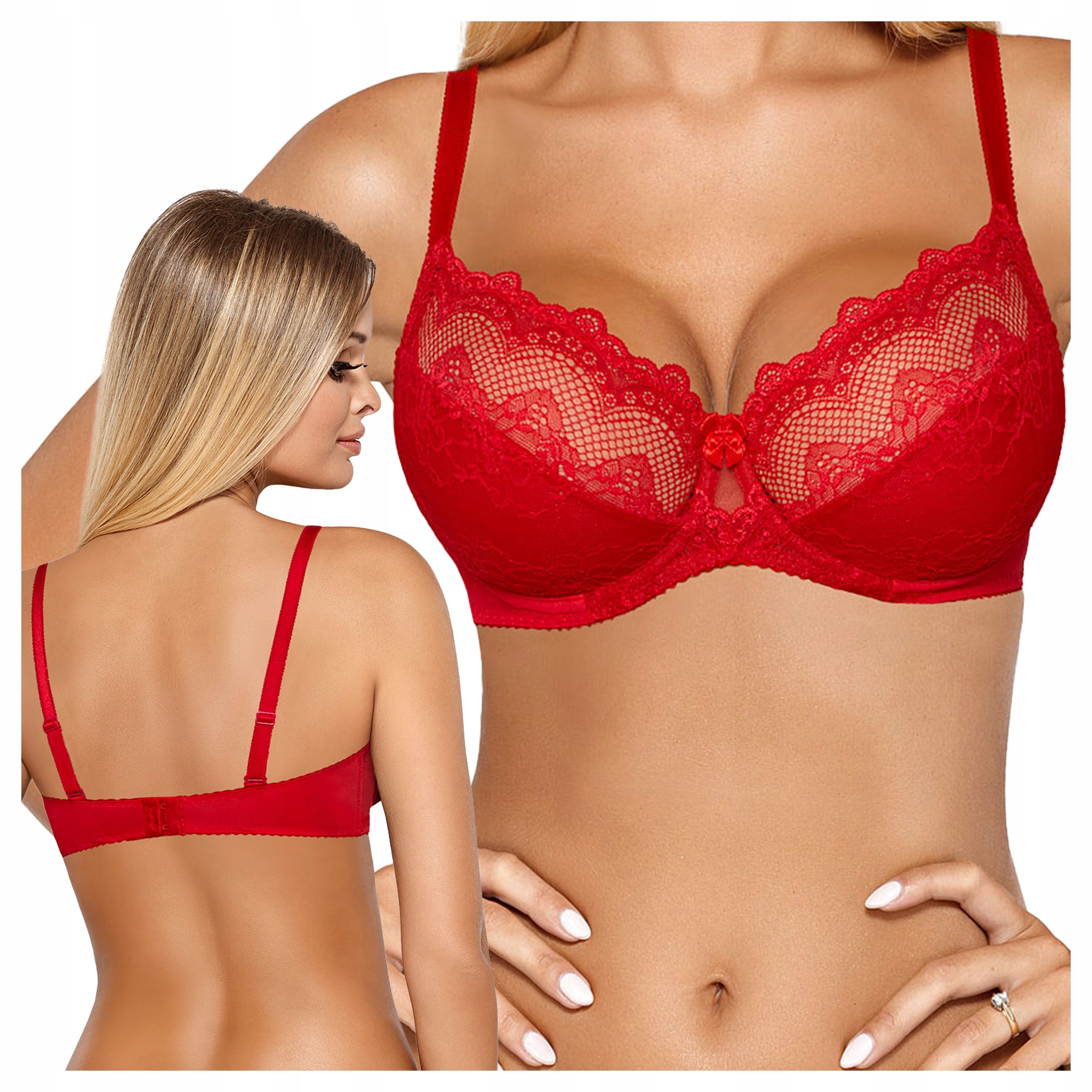 Krajková měkká podprsenka s kosticemi zvýrazňující Cassi červená 65C