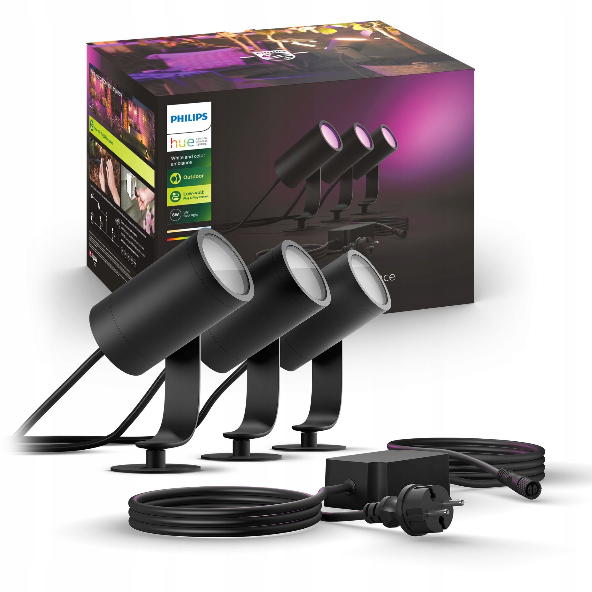 Zewnętrzny reflektor Led Philips Hue Lily W&c 3 szt. 8W Inteligentna lampa