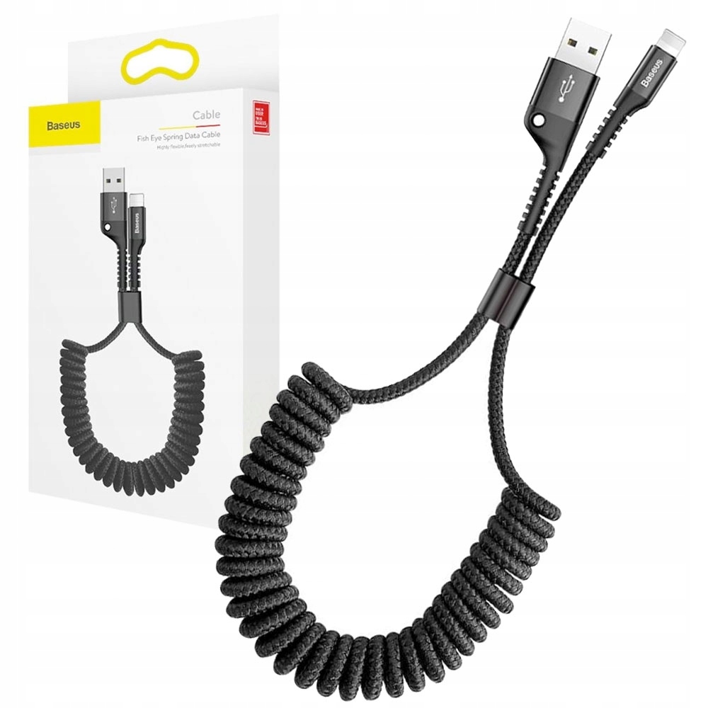 Baseus kabel Fish Eye USB - Lightning 1,0m 2A czarny sprężynowy