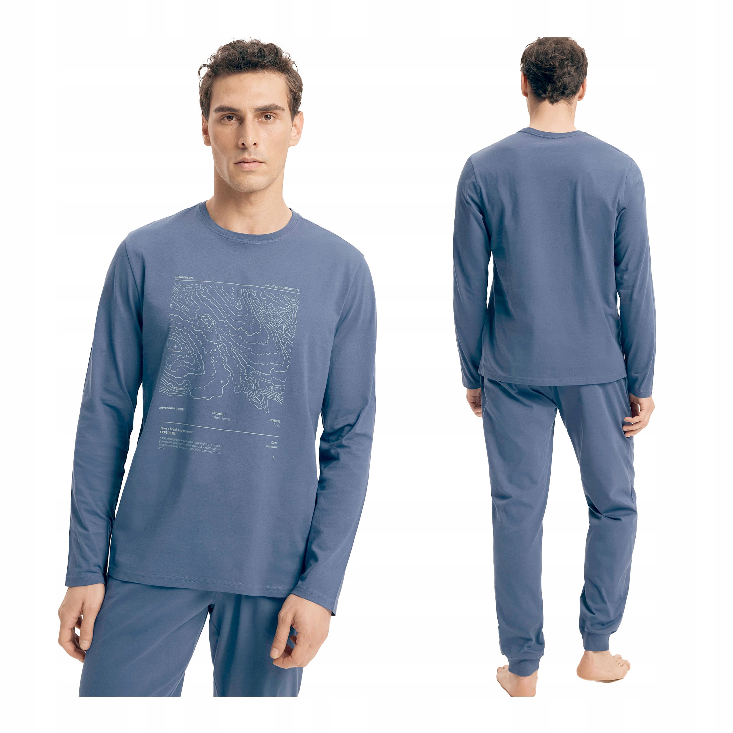 Pánské bavlněné pyžamo s dlouhým rukávem Henderson, teplý pas XXL