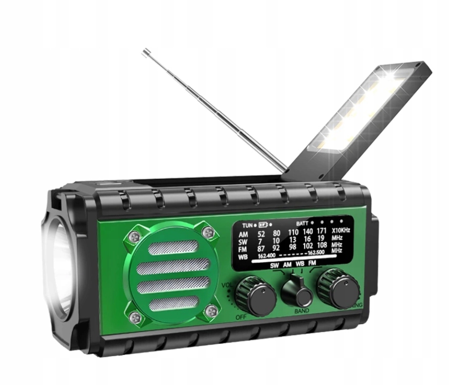 Nouzové rádio s powerbankou 20 000 mAh, Usb-c, Am-fm-sw, solární nabíjení a dynamo