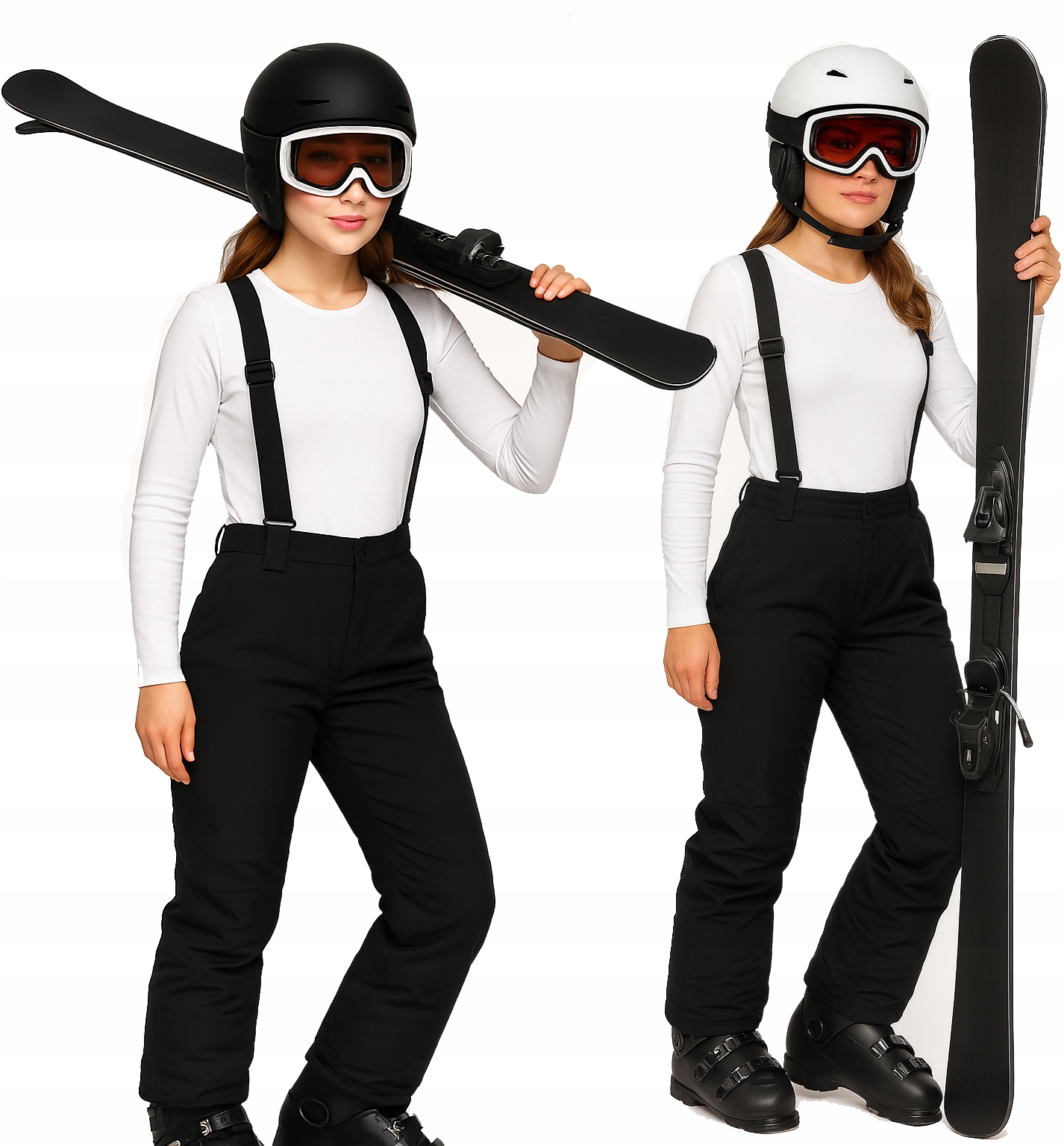 Damskie Spodnie Narciarskie Zimowe Snowboardowe Zima Czarne Szelki r S