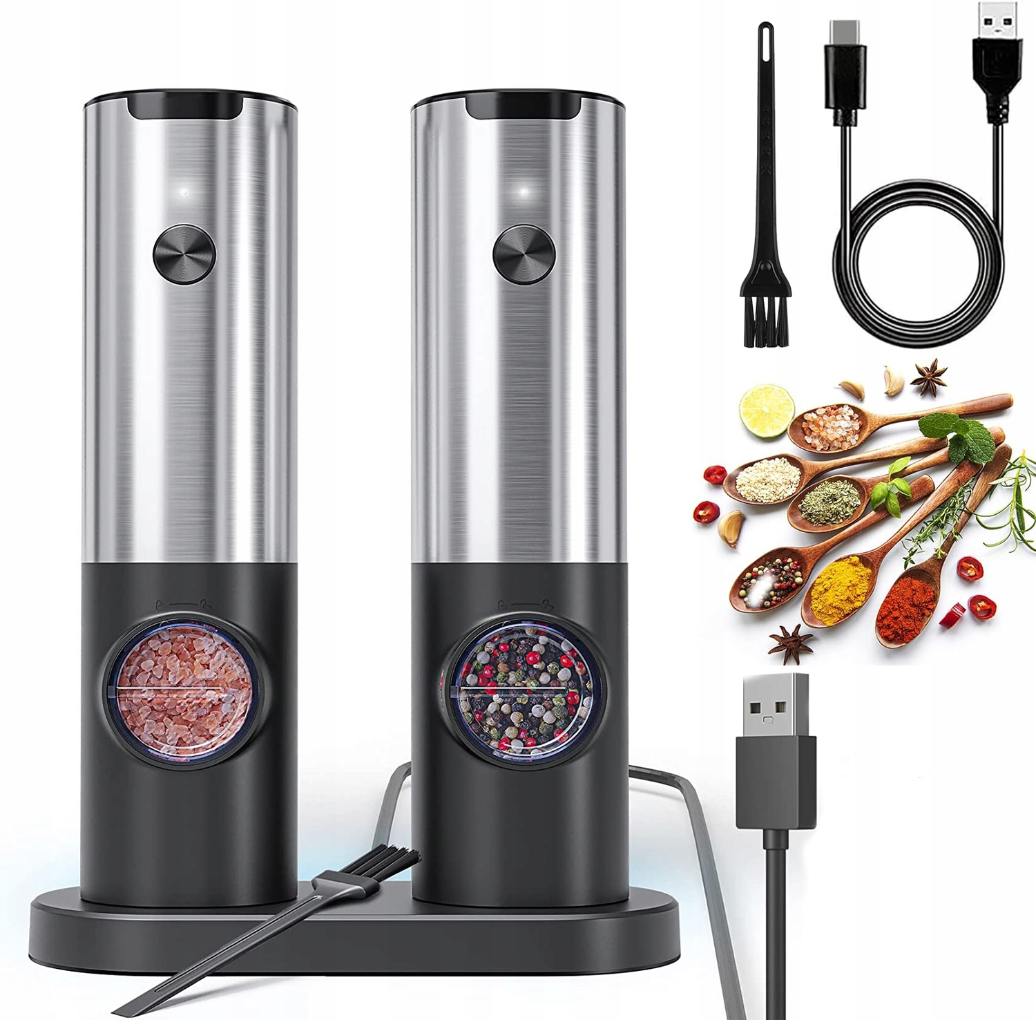 Elektrický Mlýnek Na Pepř A Koření S Dobíjecí Základnou, Černý