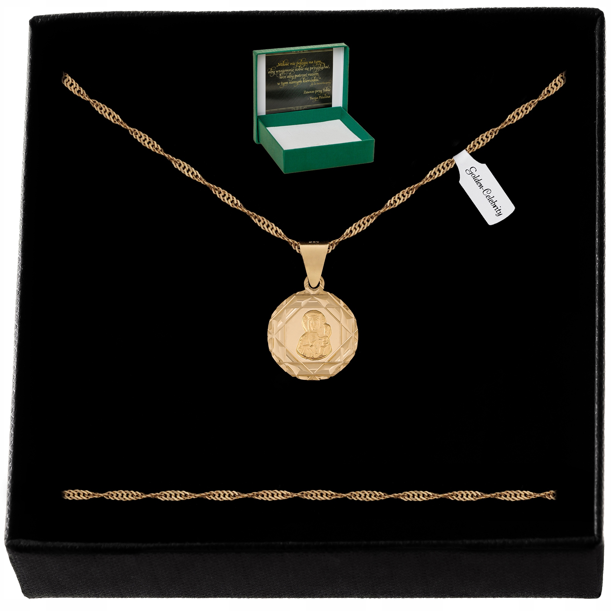 ZŁOTY ŁAŃCUSZEK + MEDALIK MATKA BOSKA CZĘSTOCHOWSKA PR. 925 PREZENT KOMUNIA
